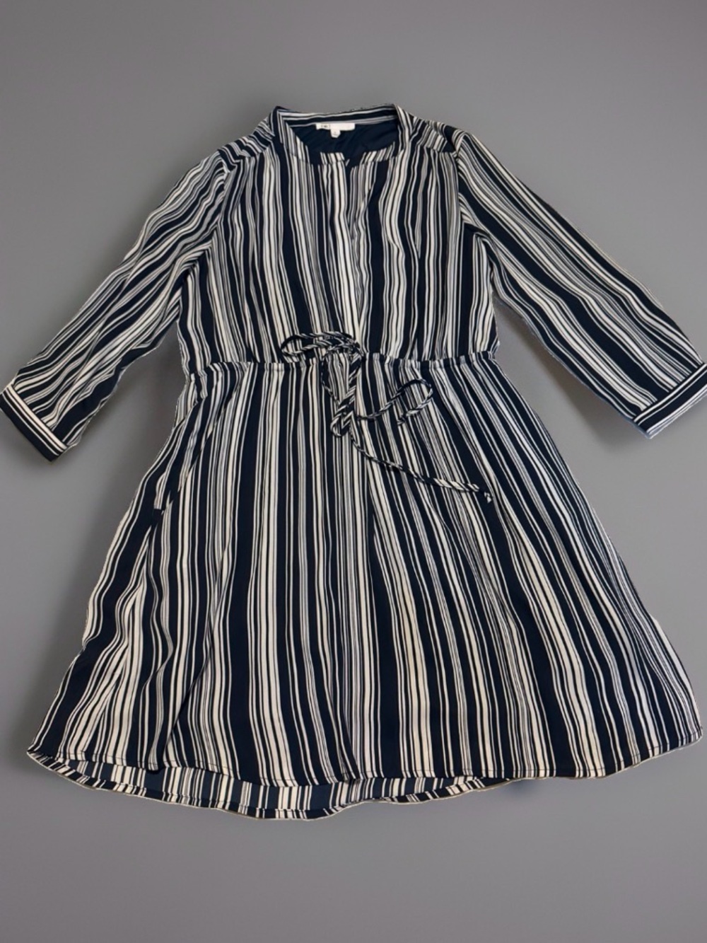 DR2 by Daniel Rainn Navy Stripe Tie Waist A-Line Dress M